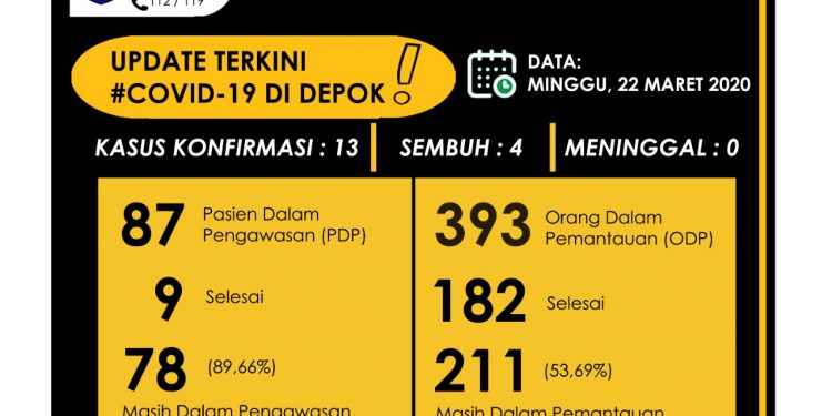 Pasien Corona di Kota Depok Bertambah 13 Orang Positif dan PDP 87